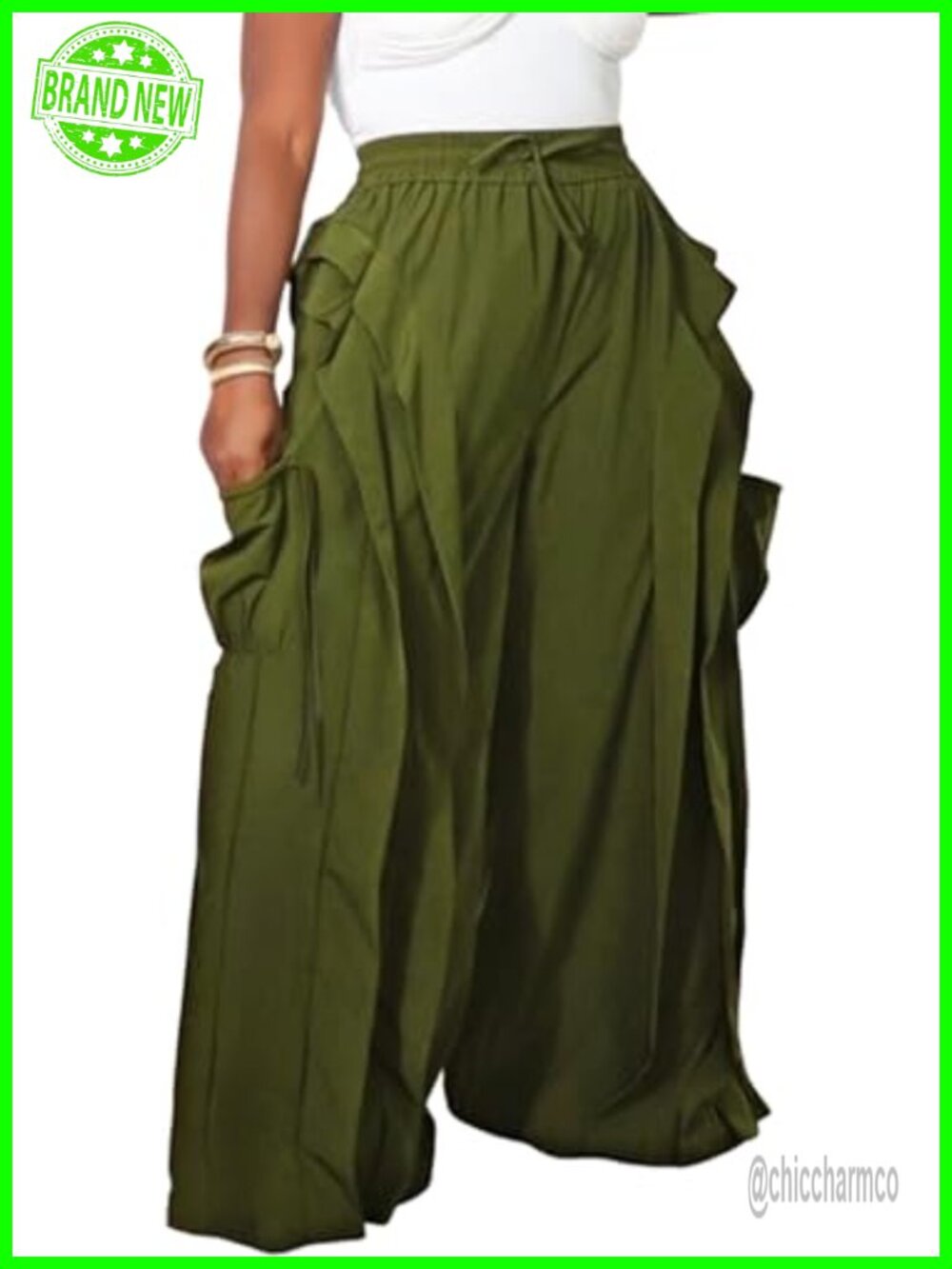 Women's Wide Leg Drawstring Pants Polyester Spandex Ruffle Casual Trousers